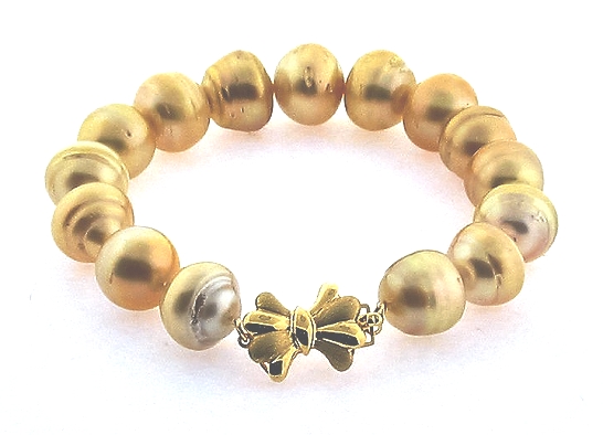 10.15MM - 11.5MM Golden South Sea Pearl Bracelet, 14K Clasp 7in