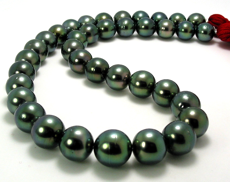 10MM - 12.9MM Peacock Tahitian Pearl Necklace 14K Diamond Ball Clasp 18in