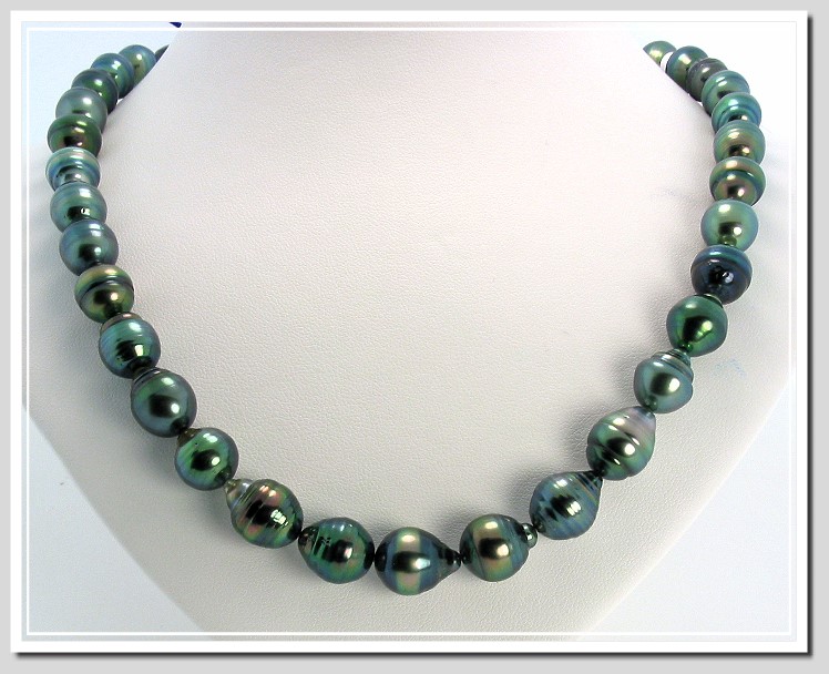 8.4X10MM - 10.7X13.3MM Peacock Tahitian Pearl Necklace 14K Clasp 18in