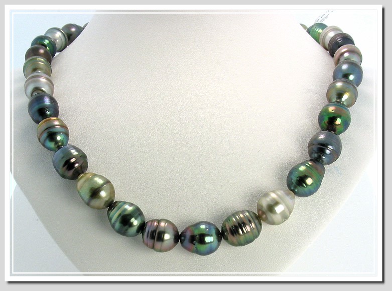 9.9X12MM - 11.9X14.3MM Multi Color Tahitian Pearl Necklace 18K Clasp 18in