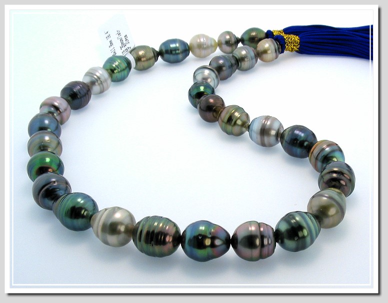 9.9X12MM - 11.9X14.3MM Multi Color Tahitian Pearl Necklace 18K Clasp 18in