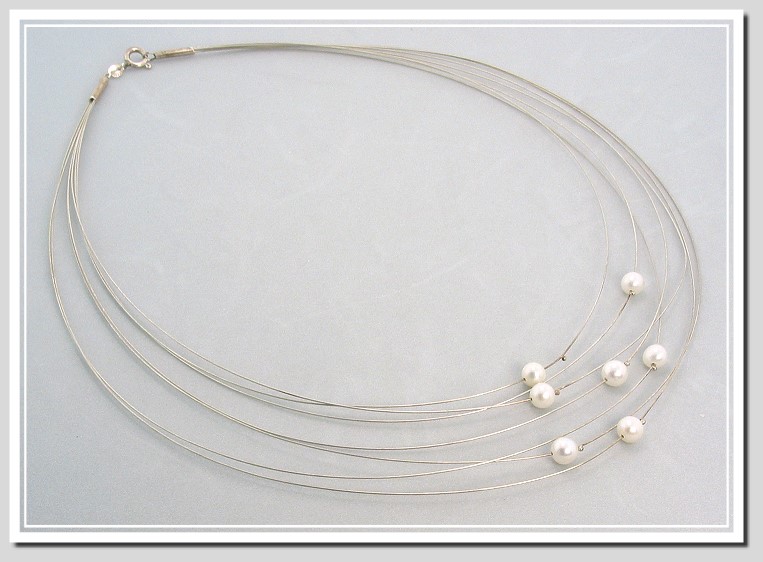 Seven Strand Silver Wire Necklace w/5-6MM White Freshwater Cultured Pearls, 16 In. 