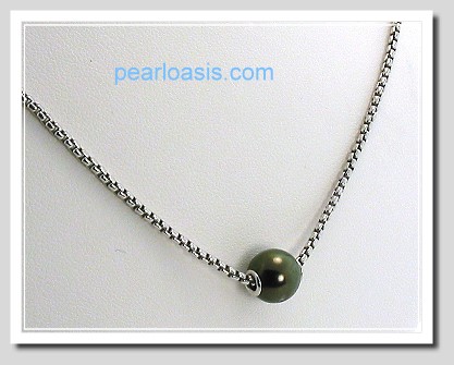 Special! 9MM Black Tahitian Pearl Solitaire Necklace Sterling Silver 18in