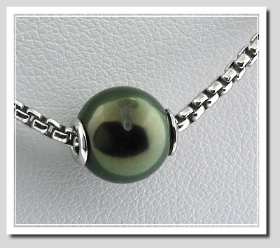 Special! 9MM Black Tahitian Pearl Solitaire Necklace Sterling Silver 18in