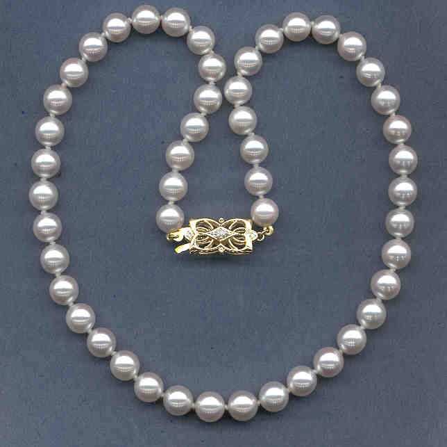 AAA Grade 7-7.5MM Japanese White Akoya Cultured Pearl Necklace, 18K A