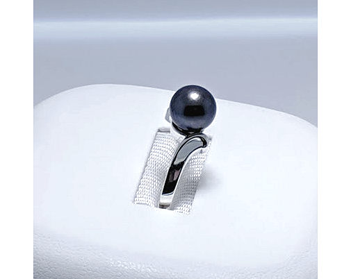 7-7.5MM Black Akoya Pearl Solitaire Ring, Sterling Silver, Size 7.2