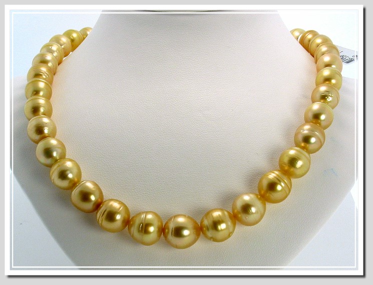 10 - 12MM Dark Golden South Sea Circle Pearl Necklace 18K X Clasp 17.