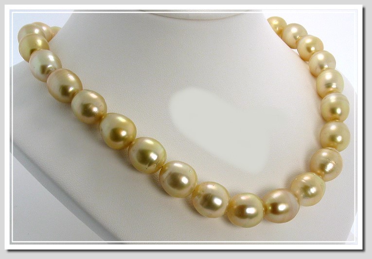 11X14MM - 13X15.9MM Golden Baroque South Sea Pearl Necklace 18K Yello