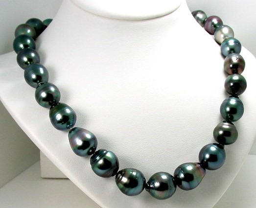 12X14.4MM - 14.9X17.3MM Peacock Tahitian Pearl Necklace 14K Clasp 18.